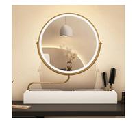 SDCFFC Specchio da trucco girevole a 360°, Specchio per il trucco in Legno massello con vano portaoggetti, illuminazione a 3 Colori, regolazione Continua dell'intensità Luminosa.