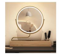 SDCFFC Specchio da trucco girevole a 360°, Specchio per il trucco in Legno massello con vano portaoggetti, illuminazione a 3 Colori, regolazione Continua dell'intensità Luminosa.