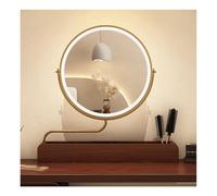 SDCFFC Specchio da trucco girevole a 360°, Specchio per il trucco in Legno massello con vano portaoggetti, illuminazione a 3 Colori, regolazione Continua dell'intensità Luminosa.