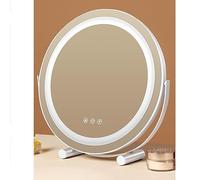 SDCFFC Specchio da trucco Rotondo con controllo Touch intelligente, dimmerabile a 3 Colori, Cornice in Metallo, rotazione a 360°, ideale per comodino o scrivania.