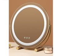 SDCFFC Specchio da trucco Rotondo con controllo Touch intelligente, dimmerabile a 3 Colori, Cornice in Metallo, rotazione a 360°, ideale per comodino o scrivania.