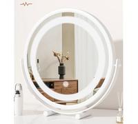 SDCFFC Specchio per il trucco a LED per Camera da letto, con Cornice in Metallo, 3 modalità di Colore, Specchio Rotondo illuminato, Specchio da trucco girevole a 360°.