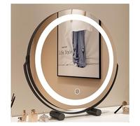 SDCFFC Specchio per il trucco a LED per Camera da letto, con Cornice in Metallo, 3 modalità di Colore, Specchio Rotondo illuminato, Specchio da trucco girevole a 360°.