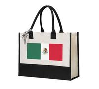 SDEGTHO Bolsa de lona reutilizable con la bandera de México para mujer, para compras, comestibles, Beige, One Size