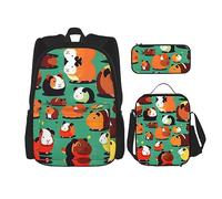 SDEGTHO Bonito juego de bolsa de libros de conejillo de indias que incluye mochila de gran capacidad, lonchera y estuche, juego de 3 piezas, Black, Talla única