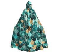SDEGTHO Capa larga de mago con estampado de escamas de pez sirena, capa larga para baile de máscaras, disfraz medieval de Halloween