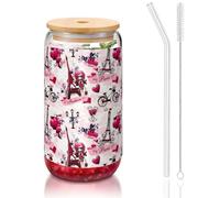 SDEGTHO Cityscape Paris Torre Eiffel de Francia - Vasos con pajita de vidrio de 16 onzas para cerveza, café helado, whisky, regalo