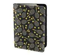 SDEGTHO Divertidas raquetas de tenis y pelotas de tenis con impresión de pasaporte, funda de piel vacuna para tarjetas, accesorios imprescindibles para mujeres y hombres, Black, Talla única