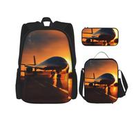 SDEGTHO El juego de bolsa de libros Airplane At Sunset incluye mochila de gran capacidad, lonchera y estuche, juego de 3 piezas, NEGRO, talla única