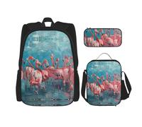 SDEGTHO El juego de bolsas de libros Flamingos incluye mochila de gran capacidad, lonchera y estuche, juego de 3 piezas, Black, Talla única
