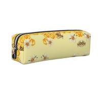 SDEGTHO Estuche de cuero con diseño de abeja en flor para estudiantes, elegante bolsa impresa con cremallera para suministros escolares, artículos esenciales para la temporada de regreso a clases