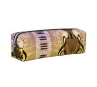 SDEGTHO Estuche de cuero con estampado de notas musicales de piano y violín para estudiantes, bolsa simple para bolígrafos para niños y niñas, bolsa pequeña con cremallera para suministros escolares
