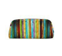 SDEGTHO Estuche de cuero con impresión de tableros de madera coloridos, gran capacidad, bolsa escolar para pluma estilográfica, regalo para niños y niñas, Gold, Talla única, Neceser de maquillaje