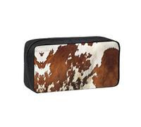 SDEGTHO Estuche estético para bolígrafos con estampado de piel de vacuno rojo y blanco con trabillas elásticas, estuche grande abierto para escritorio y mochila