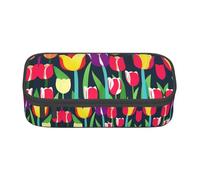 SDEGTHO Estuche grande de tulipanes coloridos, gran capacidad, bolsa para lápices de papelería, bolsas para bolígrafos para mujeres y hombres, NEGRO, One Size, Moderno