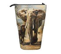 SDEGTHO Estuche para lápices de pie con diseño de elefante viejo y elefante joven, estuche telescópico para maquillaje, organizador de oficina, Black, Talla única, Estampados de moda