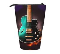 SDEGTHO Estuche para lápices de pie de guitarra verde musical, bonita bolsa de lápices de pie, bolsas telescópicas para bolígrafos, soporte portátil para bolígrafos, Black, Talla única, moda