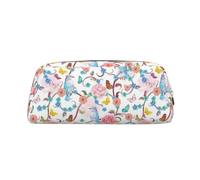 SDEGTHO Estuche romántico de piel con estampado de pájaros y mariposas, gran capacidad, para la escuela, para niños y niñas, Gold, Talla única, Neceser de maquillaje
