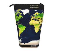 SDEGTHO Estuche telescópico con diseño de mapa del mundo, soporte para bolígrafos para estudiantes, almacenamiento de artículos de papelería para suministros escolares y universitarios, Black, Talla
