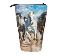 SDEGTHO Estuche telescópico para lápices con diseño de caballos corriendo, soporte para bolígrafos para estudiantes, almacenamiento de papelería para suministros escolares y universitarios, Black