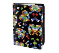 SDEGTHO Funda para pasaporte con diseño de corazón para concienciación sobre el autismo, para viajes, accesorios de viaje para mujeres y hombres, Black, Talla única