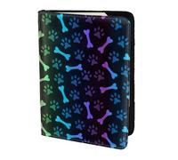 SDEGTHO Funda para pasaporte con estampado de huellas de perro y gato, diseño de arcoíris, Black, Talla única