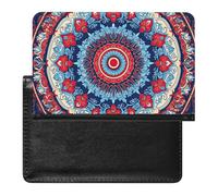 SDEGTHO Funda protectora de documentos de viaje con diseño de mandala circular, simetría floral, funda para pasaporte para viajes internacionales y vacaciones