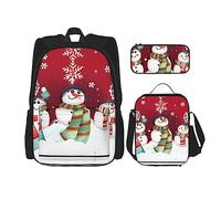 SDEGTHO Juego de 3 bolsas de libros con diseño de muñeco de nieve de Feliz Navidad, incluye mochila de gran capacidad, lonchera y estuche, NEGRO, One Size