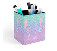 SDEGTHO Mermaid Magic Ocean Stars - Bandeja de escritorio minimalista cuadrada para lápices, organizador de almacenamiento de cuero para espacio de trabajo y oficina