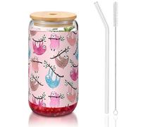 SDEGTHO Naughty Sloth Baby - Vasos con pajita de vidrio para cerveza, café helado, whisky, regalo de 473 ml