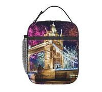 SDEGTHO Night London Tower Bridge - Bolsa térmica para el almuerzo con estampado de puente de la Torre de Londres, bolsa térmica portátil para uso diario