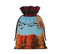 SDEGTHO Patos salvajes voladores y árboles, 1 bolsa de material duradero de 4.7 x 6.9 pulgadas con cordón para regalo elegante de Halloween