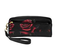 SDEGTHO Red And Roses - Bolsa de maquillaje de viaje para mujer, bolsa de maquillaje portátil, organizador de accesorios, Black, Talla única