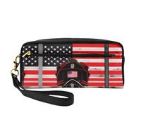 SDEGTHO Red Line - Bolsa de maquillaje portátil con bandera de Estados Unidos para mujer, bolsa de maquillaje para bolso, organizador de accesorios, NEGRO, One Size