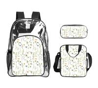 SDEGTHO Season Watercolors of Herbs Flowers Printed - Paquete de mochila escolar transparente, asa resistente, juego de 3 piezas, aprobado para eventos, estadios y conciertos