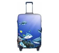 SDEGTHO Shark Swimming Under The Sea - Funda elástica para maleta, a prueba de polvo, resistente a los arañazos, se adapta a equipaje con asa central para viajes, White, L