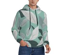SDEGTHO Sudadera clásica con capucha para hombre, diseño de hojas de color gris menta, Negro -, X-Large