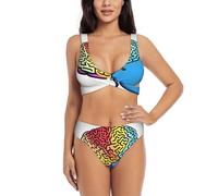 Sdegtho Traje de baño de dos piezas con relleno para mujer con cintura alta y parte delantera torcida para cerebro izquierdo y derecho, Negro, XXL