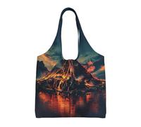 SDEGTHO Volcano - Bolsas económicas de un solo hombro, bolsas de tela ligeras reutilizables para comestibles, adecuadas para regalo, NEGRO, One Size