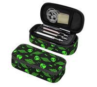 SdetYuia Estuche grande con compartimentos con cremallera, diseño de setas, caracoles, mariposas, para niños, adolescentes, estudiantes, suministros escolares, Green Ufo Alien Star, 8.3"x3.7"x2",