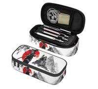 SdetYuia Estuche grande japonés con diseño de ondas rojas y negras, estuche para lápices con compartimentos con cremallera, bolsa de papelería para niños, adolescentes, estudiantes, suministros
