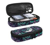 SdetYuia Van Gogh - Estuche organizador de lápices con cremallera, diseño de gorrión almendra, duradero, para niños, niñas, adolescentes, adultos, trabajo, oficina, color turquesa, Calavera de gato