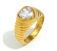 SDEWFFWSA Anillo de acero inoxidable con forma de corazón y circonita, chapado en oro de 18 quilates, no se deslustra, impermeable, joyería de moda para regalo de mujer, 6