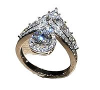 SDEWFFWSA Anillo de compromiso para mujer con corona de lágrima, corte de pera, chapado en cobre, oro blanco, marquesa, 7, Metal, Sin piedra preciosa