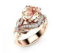 SDEWFFWSA Deslumbrante anillo de metal de oro rosa con flor redonda de piedra rosa, anillo de lujo para fiesta, compromiso, boda, joyería para mujer, 10, Zirconia cúbica