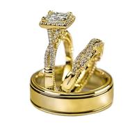 SDEWFFWSA Juego de anillos de 3 piezas para mujer, oro rosa, anillos de circonita brillante de dos tonos, joyería versátil de lujo, 12, Metal, Sin piedra preciosa