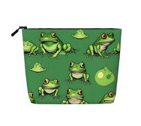 SDFHU Bolsa de aseo con estampado de ranas verdes divertidas para mujer, bolsa de maquillaje de una sola capa, artículos esenciales de viaje, cosméticos con cremallera, Negro -, Talla única