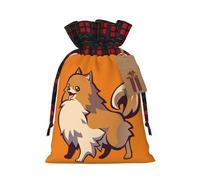SDFHU Bolsas de regalo de Navidad con estampado de perro Pomerania de dibujos animados, con cordón, regalos y recuerdos de fiesta de Navidad