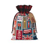 SDFHU Bolsas de regalo de Navidad con estampado de símbolos de Inglaterra, con cordón, regalos y recuerdos de fiesta de Navidad