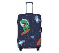 SDFHU Divertida funda protectora de equipaje con estampado de cohete de dinosaurio y astronauta, protector de equipaje, elástico, lavable, funda para equipo de viaje, Negro -, L